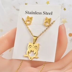 Set Gold Plated Stainless Steel Jewelry  Nacklace Pendant Earrings Set